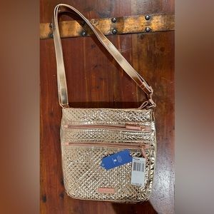 Vera Bradley Iconic Triple Zip Hipster Crossbody Bag in Rose Gold Shimmer